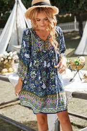 Devine Bohemian Tie Neck Balloon Sleeve Dress