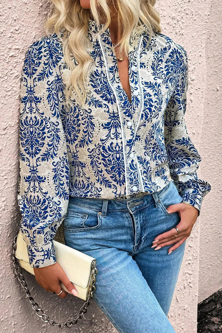 Printed Mock Neck Long Sleeve Shirt