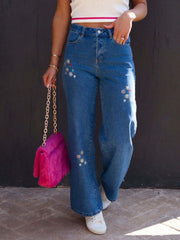Embroidered Straight Jeans with Pockets