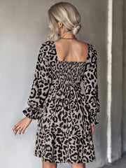 Leopard Smocked Flounce Sleeve Mini Dress