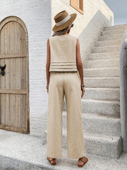 Honey Round Neck Sleeveless Top and Wide Leg Pants Set