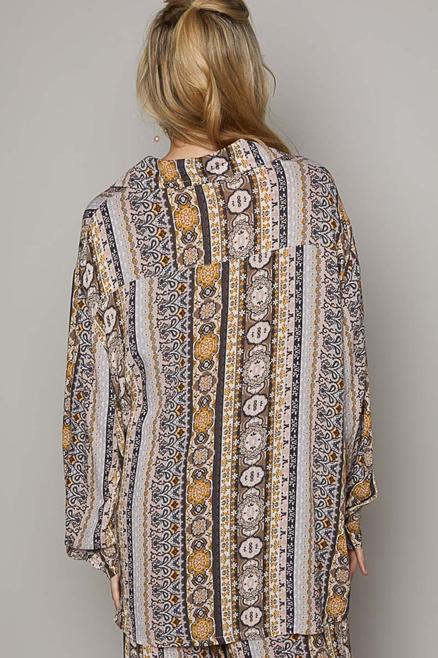 POL Long Sleeve Button Down Printed Shirt