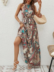 Tied Floral Sleeveless Dress