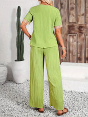 V-Neck Short Sleeve Top and Pants Set