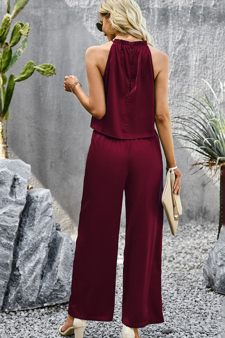 Devine Grecian Neck Sleeveless Pocketed Top and Pants Set