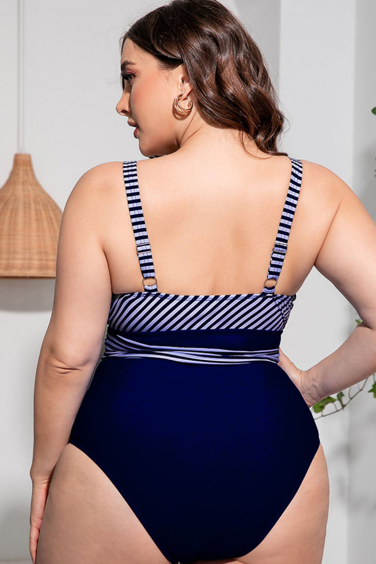 Plus Size Striped Tie-Waist One-Piece Swimsuit