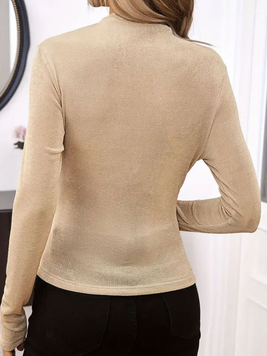 Ruched Mock Neck Long Sleeve T-Shirt