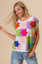 BiBi Flower Patch Checkered Sweater Vest
