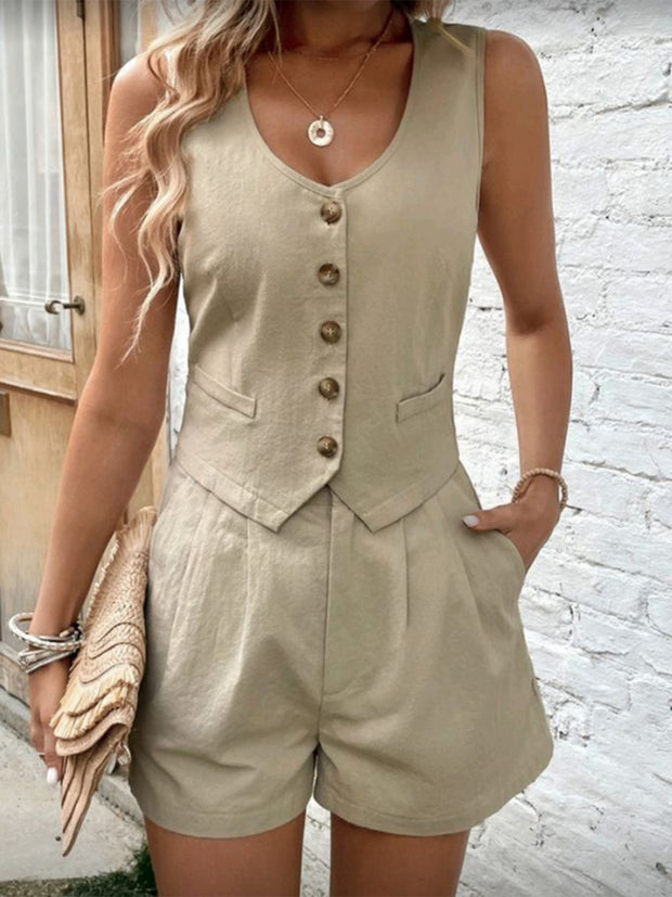 Scoop Neck Sleeveless Top and Shorts Set