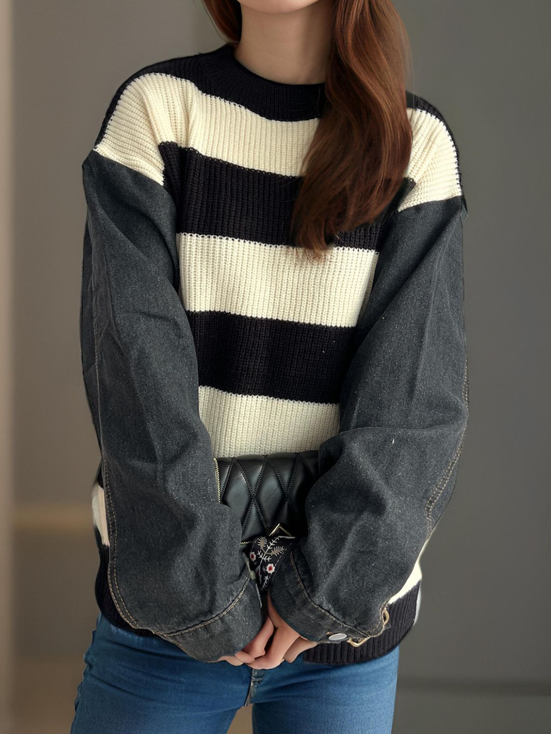 Contrast Round Neck Long Sleeve Sweater